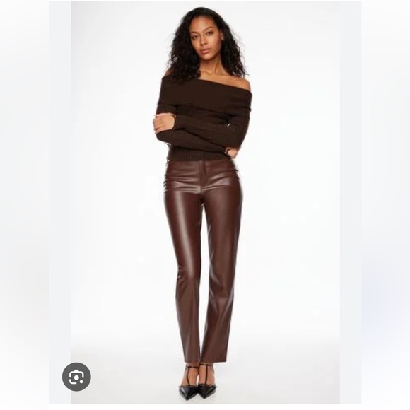 Brown Faux Leather Straight Leg Trousers - Picture 5 of 5